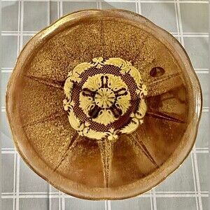 MCM Georges Briard Bronze Brown Gold Scallop Edge Footed Cake Stand Round Plate